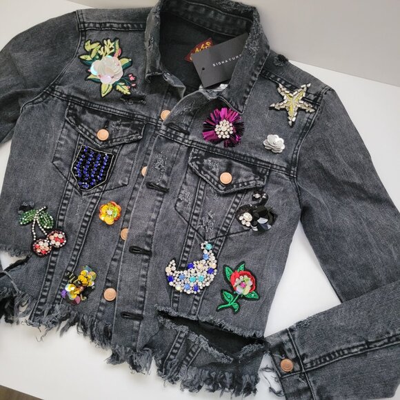 NEW Black Denim Embellished/Destroyed Jacket - Size S - Picture 4 of 12